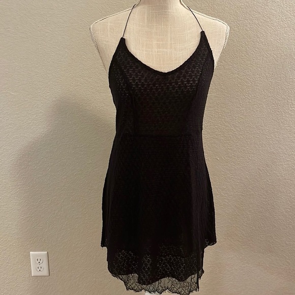 Intimately Free People Black Mini Dress with Lace  Underlay/Hem Size Medium - Picture 1 of 10